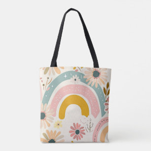 Boho Rainbow & Floral Sac fourre-tout esthétique