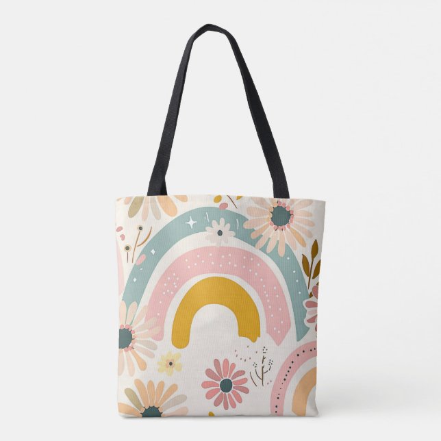 Boho Rainbow & Floral Sac fourre-tout esthétique (Dos)