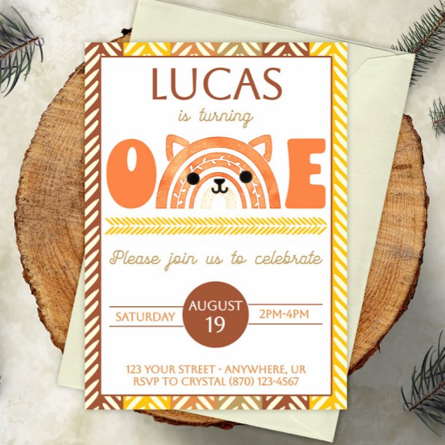 Boho Rainbow Fox première invitation anniversaire (Créateur téléchargé)