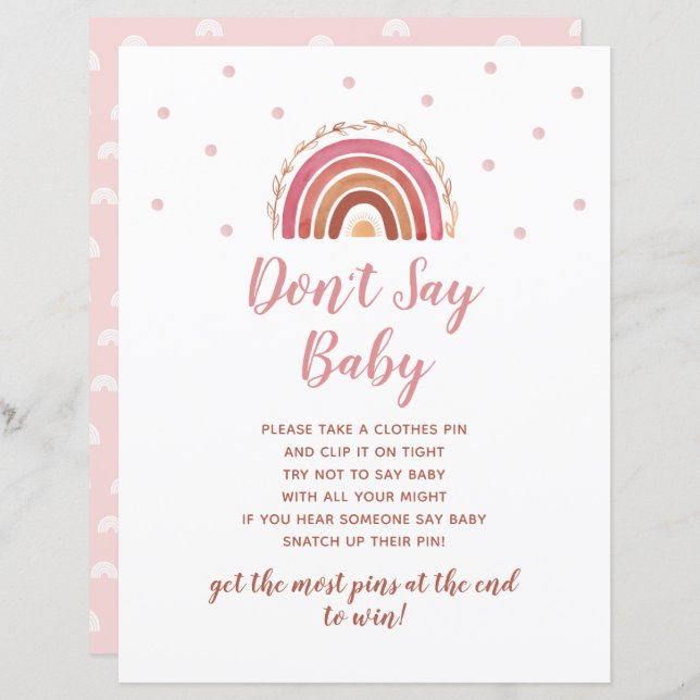 Boho Rainbow ne pas dire Baby shower jeu (Devant / Derrière)