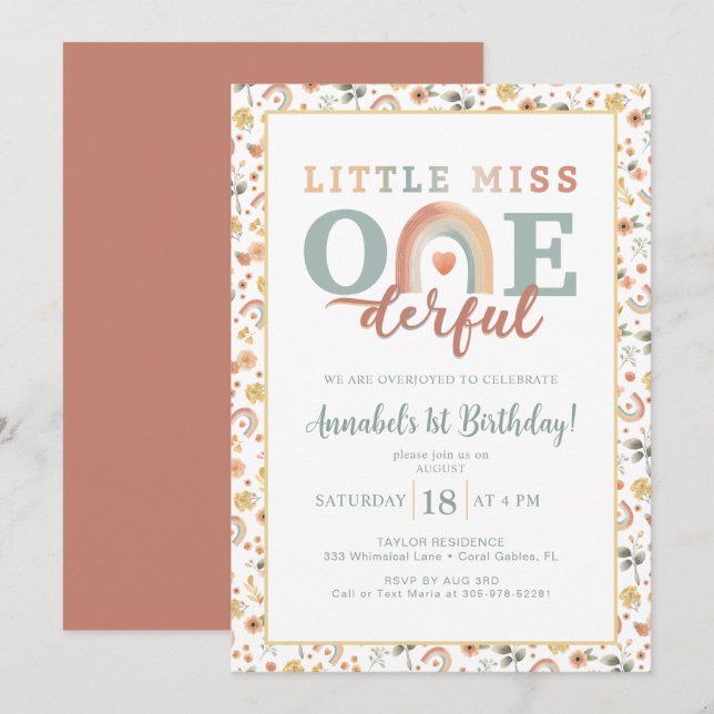 Boho Rainbow Onederday 1st Birthday Invitation - E (Devant / Derrière)