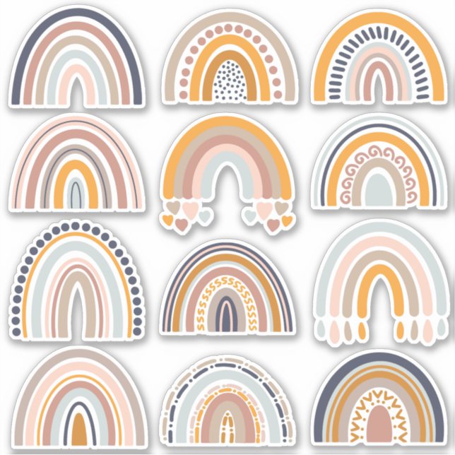 Boho Rainbow Rustic Scrapbook 12 Jolies Stickers (Devant)