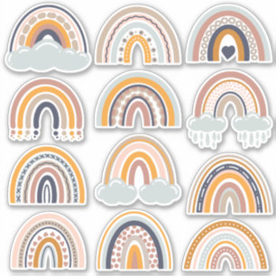 Boho Rainbow Rustic Scrapbook 12 Jolies Stickers