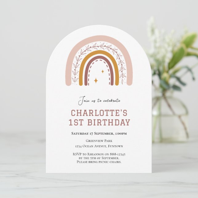 Boho Rainbow simple invitation 1er anniversaire (Debout devant)