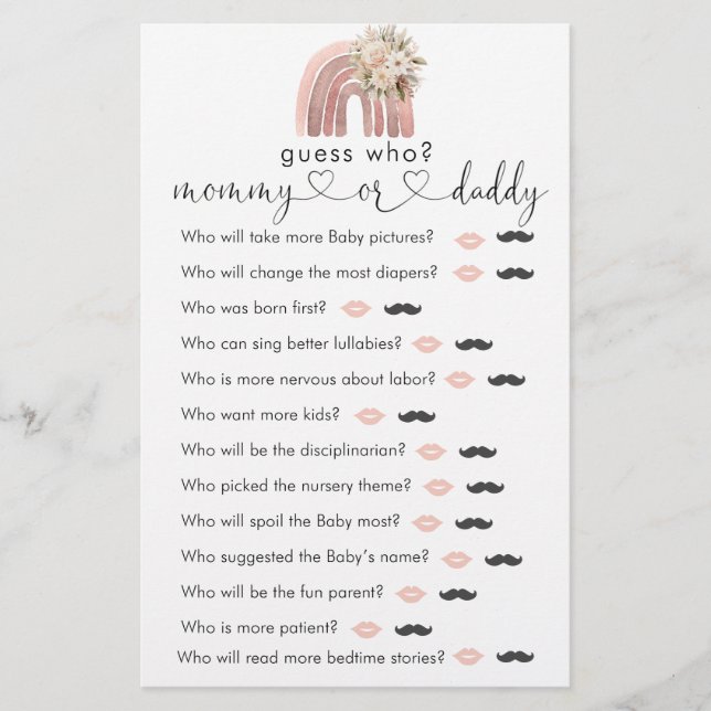 Boho Rainbow Souhaite Pour Bébé "Devinez Qui" Jeu (Devant)