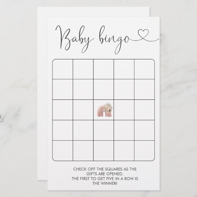 Boho Rainbow Souhaits Pour Bingo Bébé Jeu (Devant / Derrière)