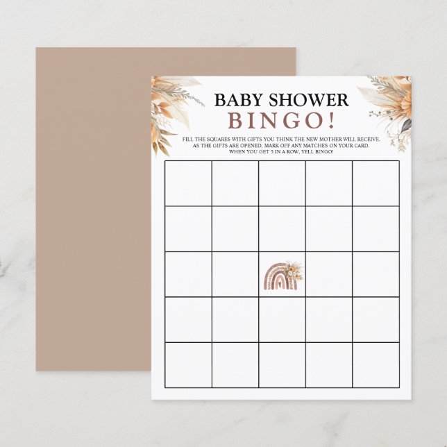 Boho Rainbow Thème | Baby shower Jeu de Bingo (Devant / Derrière)