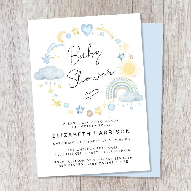 Boho Rainbow Watercolor Baby Boy Shower Invitation (Créateur téléchargé)