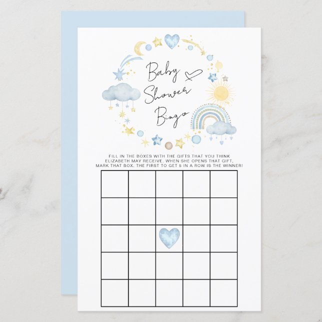 Boho Rainbow Watercolor Baby shower Jeu de Bingo (Devant / Derrière)