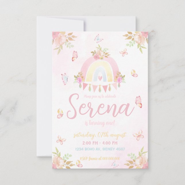 Boho Rainbow Watercolor Invitation (Devant)