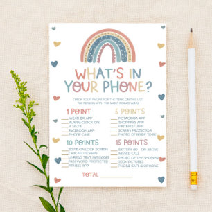 Boho Rainbow What's in Your Phone Baby shower Game