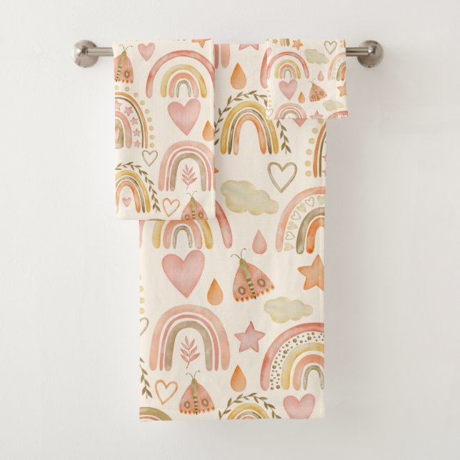 Boho Rainbows Earthy Terracotta Serviettes de bain (En situation)