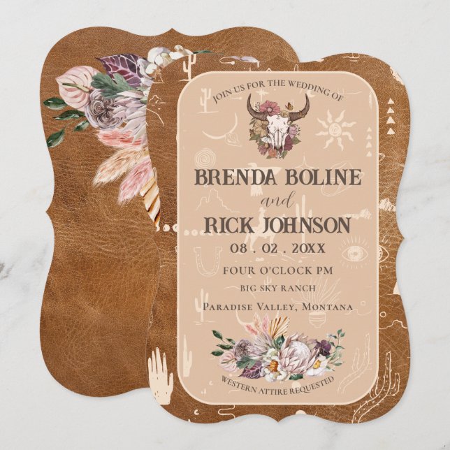 Boho Ranch Desert Tan Faire-part de mariage (Devant / Derrière)