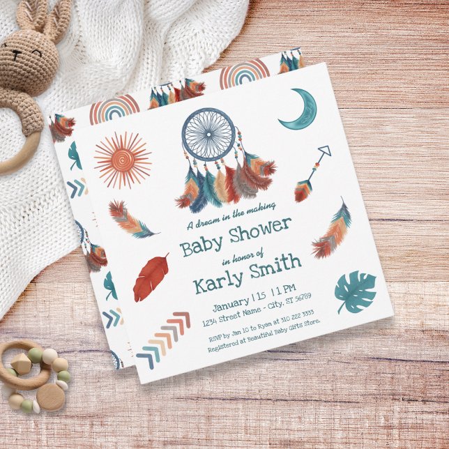 Boho Retro Dreamcatcher Baby shower Invitation (Créateur téléchargé)