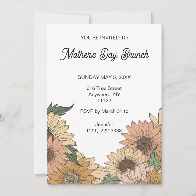 Boho Retro Fleurs Fête des Mères Brunch Invitation (Devant)