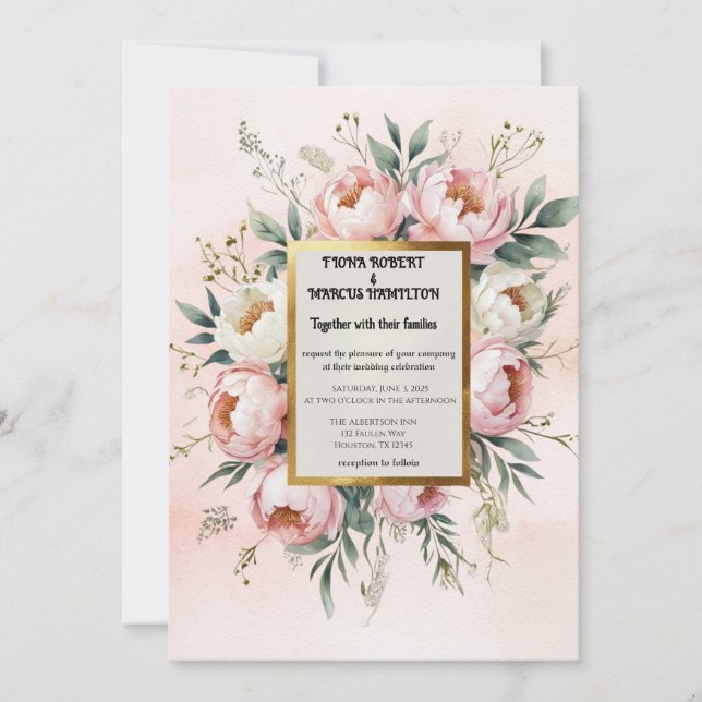 Boho romantique Faire-part de mariage - Blush Pink (Devant)