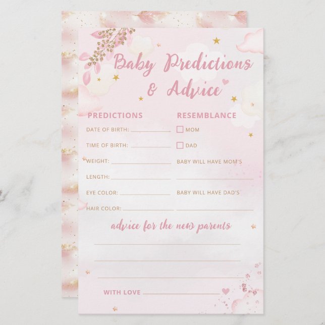 Boho rose Baby shower bébé prédiction et conseil (Devant / Derrière)