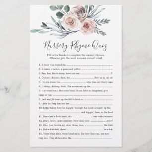 Boho Rose Baby shower Nursery Rhyme Quiz Jeu
