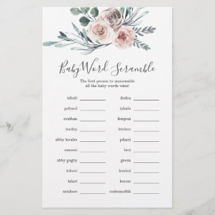 Boho Rose Baby shower Word Scramble Jeu