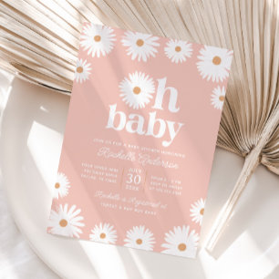 Boho Rose Daisy Floral Girl Baby shower Invitation