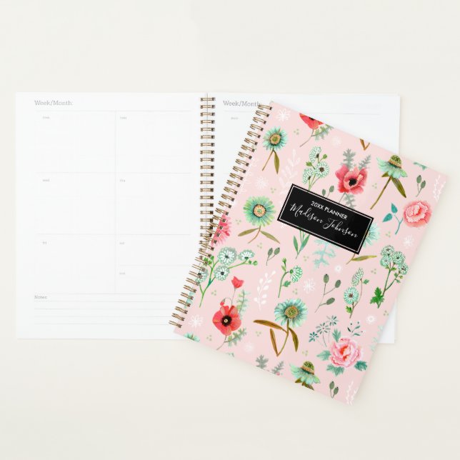 Boho rose Fleurs sauvages Motif | Planificateur (Devant avec enveloppe)