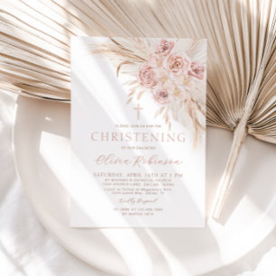 Boho rose Floral Christening Baptême Invitation