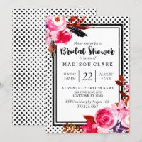 Boho Rose Floral & Dots Bridal Shower Invitation
