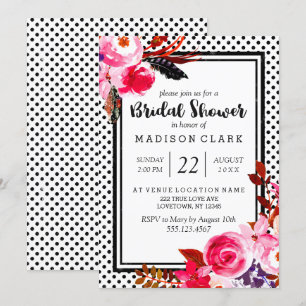 Boho Rose Floral & Dots Bridal Shower Invitation
