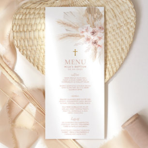 Boho Rose Floral Girls Baptism Christening Menu