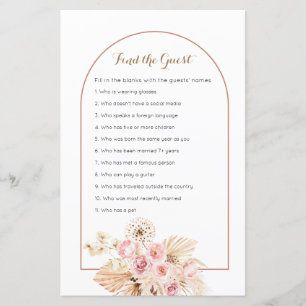 Boho rose floral Pampas Grass Trouvez le jeu Invit