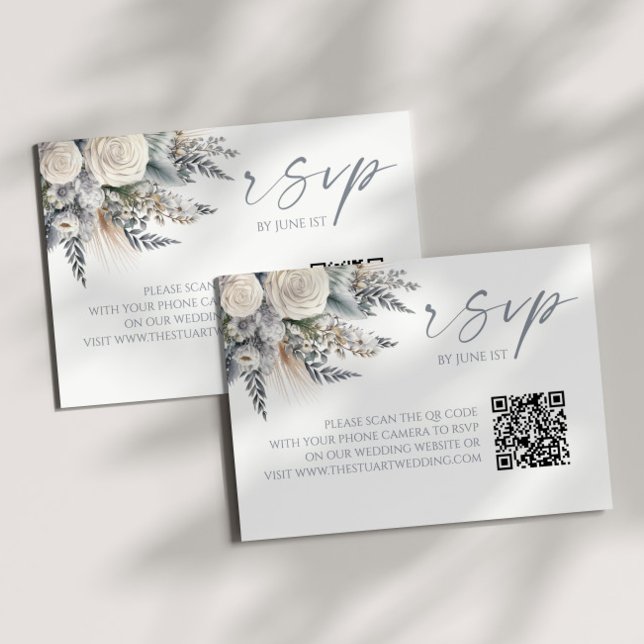 Boho Rose Floral QR Code Mariage RSVP Carte (Créateur téléchargé)