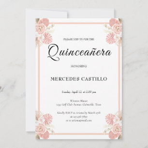 Boho rose Floral Wreath Quinceañera Invitation