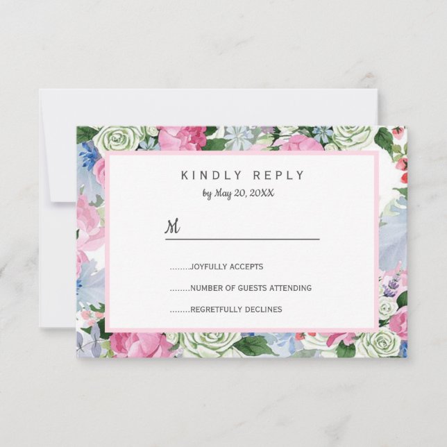 Boho rose lavande bleu prés bas Mariage RSVP (Devant)