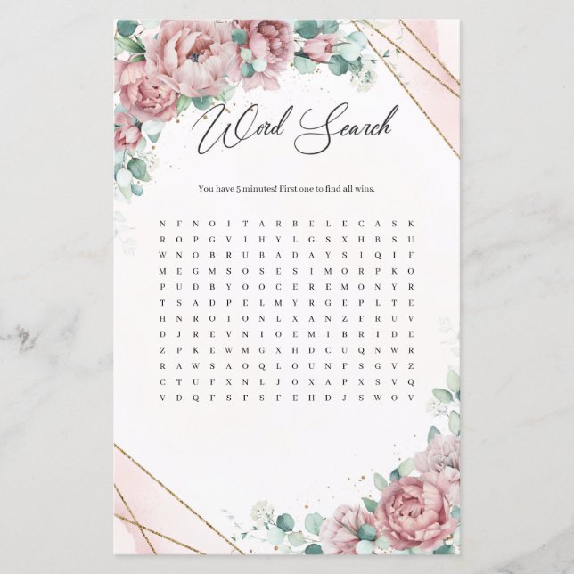 Boho rose or eucalyptus verdure Word Search (Devant)