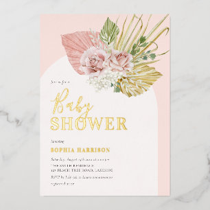 Boho Rose or Floral Arch Real Foil Invitation