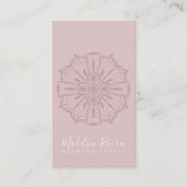 Boho rose pâle Mandala Yoga Macrame Carte de visit (Devant)