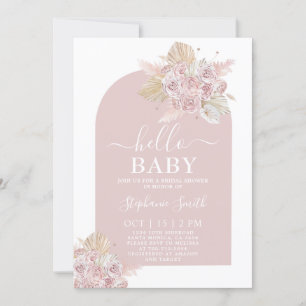 Boho rose Pampas Grass Baby shower Invitation fill