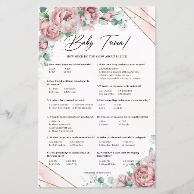 Boho rose rousse fleurs eucalyptus Baby trivia (Devant)