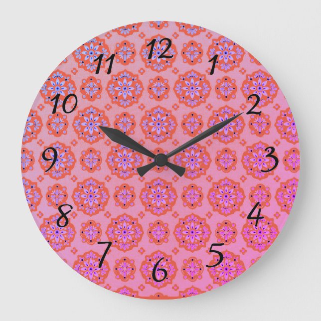Boho rose violet bleu Motif Acrylique Horloge mura (Recto)