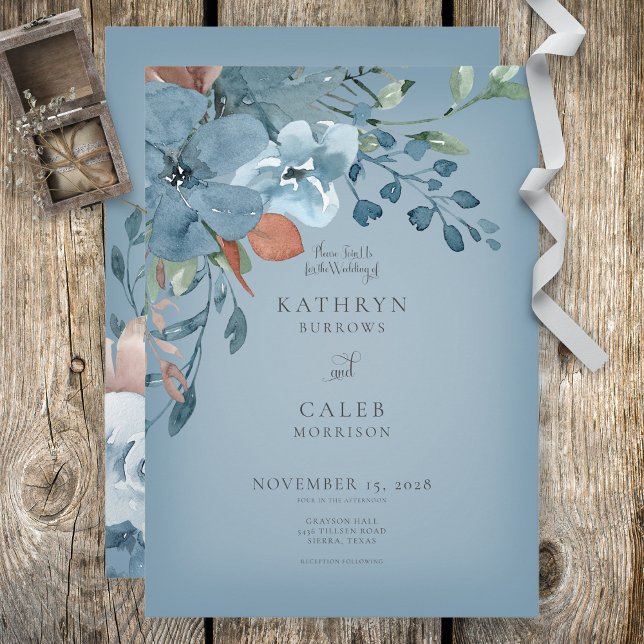 Boho Rust & Blue Floral Faire-part de mariage (Créateur téléchargé)