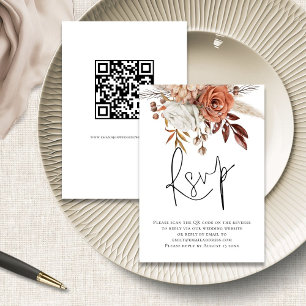 Boho Rust Florals Script QR Code Mariage carte RSV