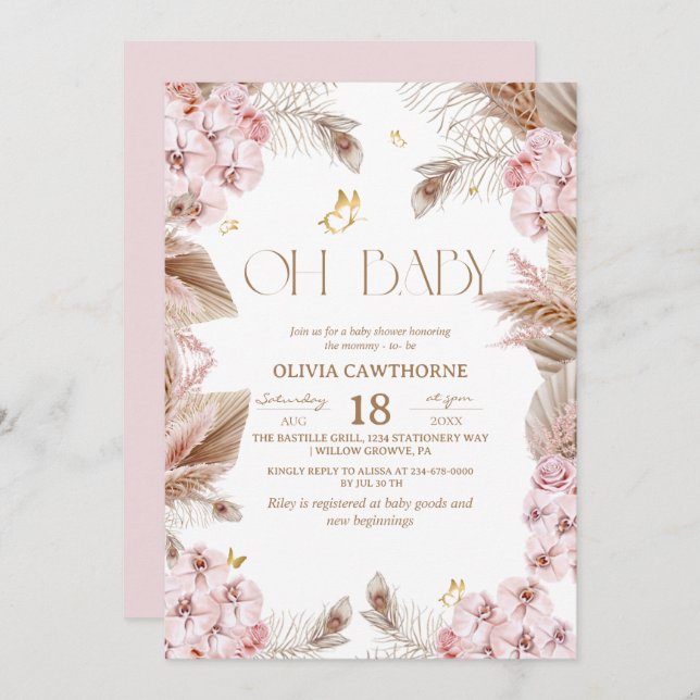 Boho Rustic Baby Shower Invitation (Devant / Derrière)