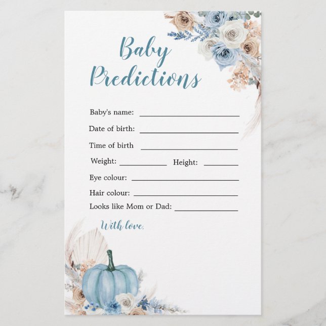 Boho Rustic Citrouille Fall Baby Prédictions (Devant)