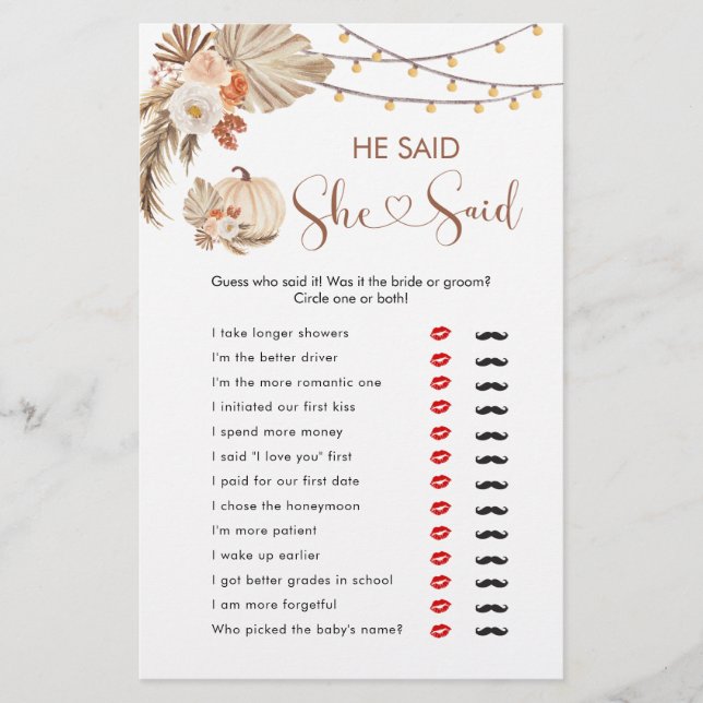 Boho Rustic Citrouille Fall in Love Il Dit Qu'Elle (Devant)