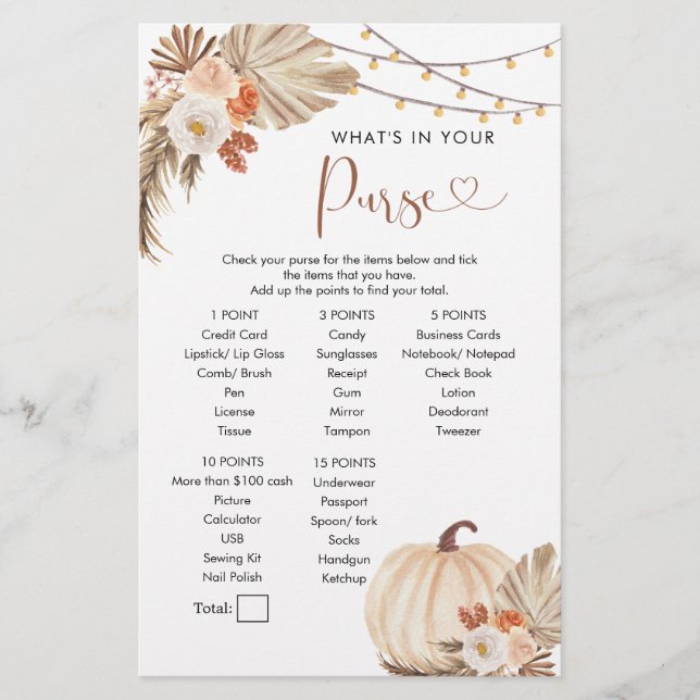 Boho Rustic Citrouille Fall in Love Purse Jeu (Devant)