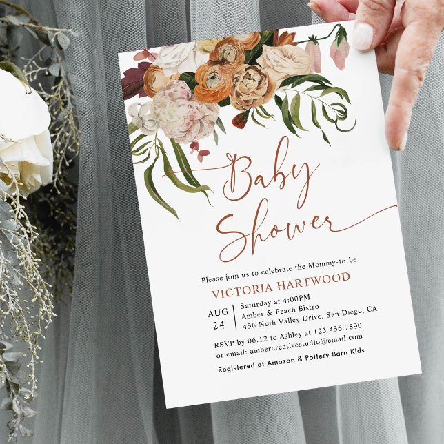 Boho Rustic Fall Florals Baby Shower Invitations (Créateur téléchargé)