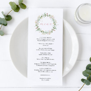 Boho Rustic Fleur sauvage menu Mariage