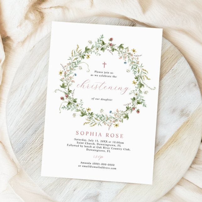 Boho Rustic Fleurs sauvages Christening Invitation (Créateur téléchargé)