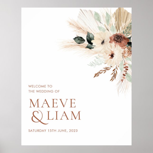 Boho Rustic Floral Mariage Affiche de bienvenue (Devant)
