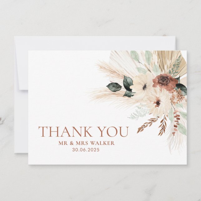Boho Rustic Floral Mariage Carte de remerciements  (Devant)